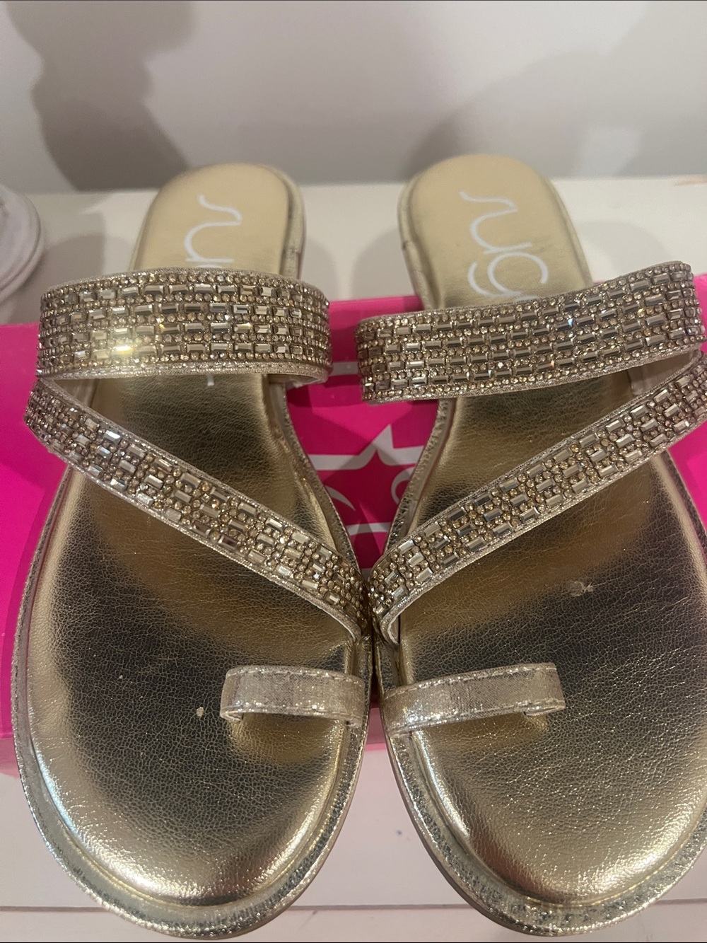 Sugar Gold Jeweled Slip-On Sandals